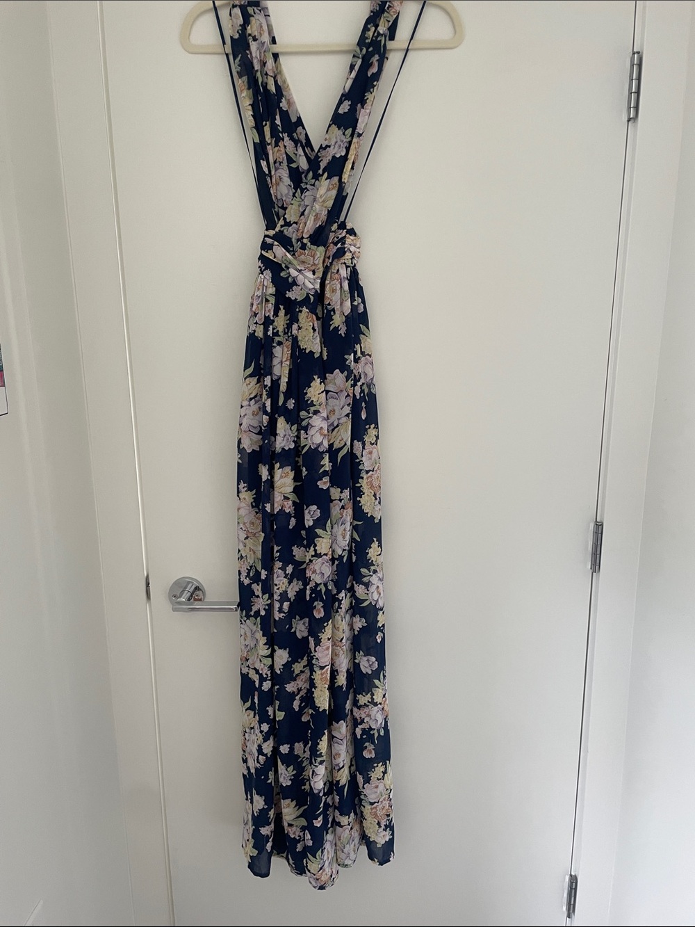 Aakaa Navy Floral Maxi Dress with Pastel Blooms